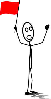 Image of stick man holding a red flag, symbolizing the many red flags associated with Coffee Shop Millionaire. 