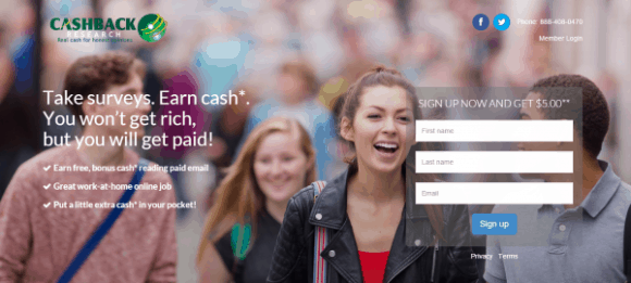 CashBack Research sign in page
