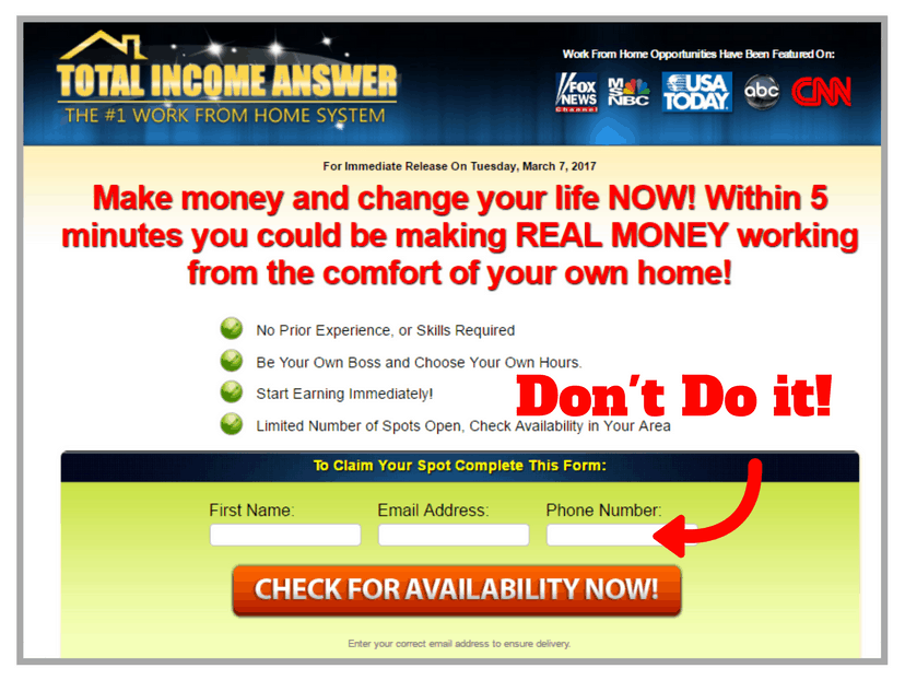 is total income answer a scam
